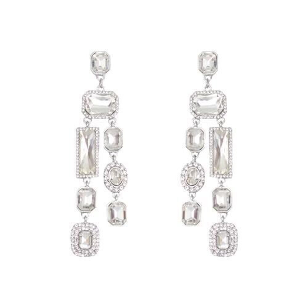 6578 Vintage Rectangle Teardrop Chandelier Earrings, Art Deco Wedding